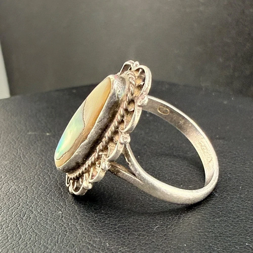 Vintage Mexican Sterling‎ Silver Ring Abalone Signed Size 6